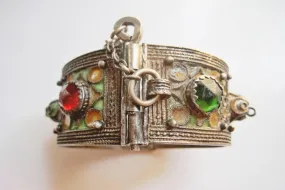 Vintage Silver and Enamel Moroccan Berber Bracelet