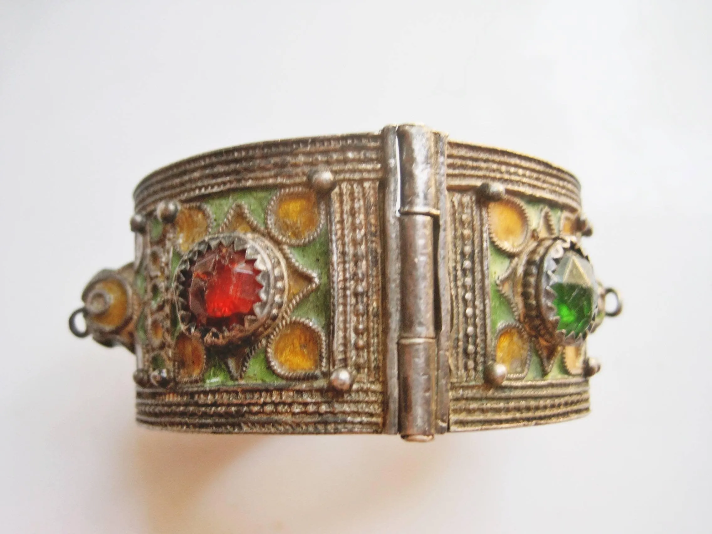 Vintage Silver and Enamel Moroccan Berber Bracelet