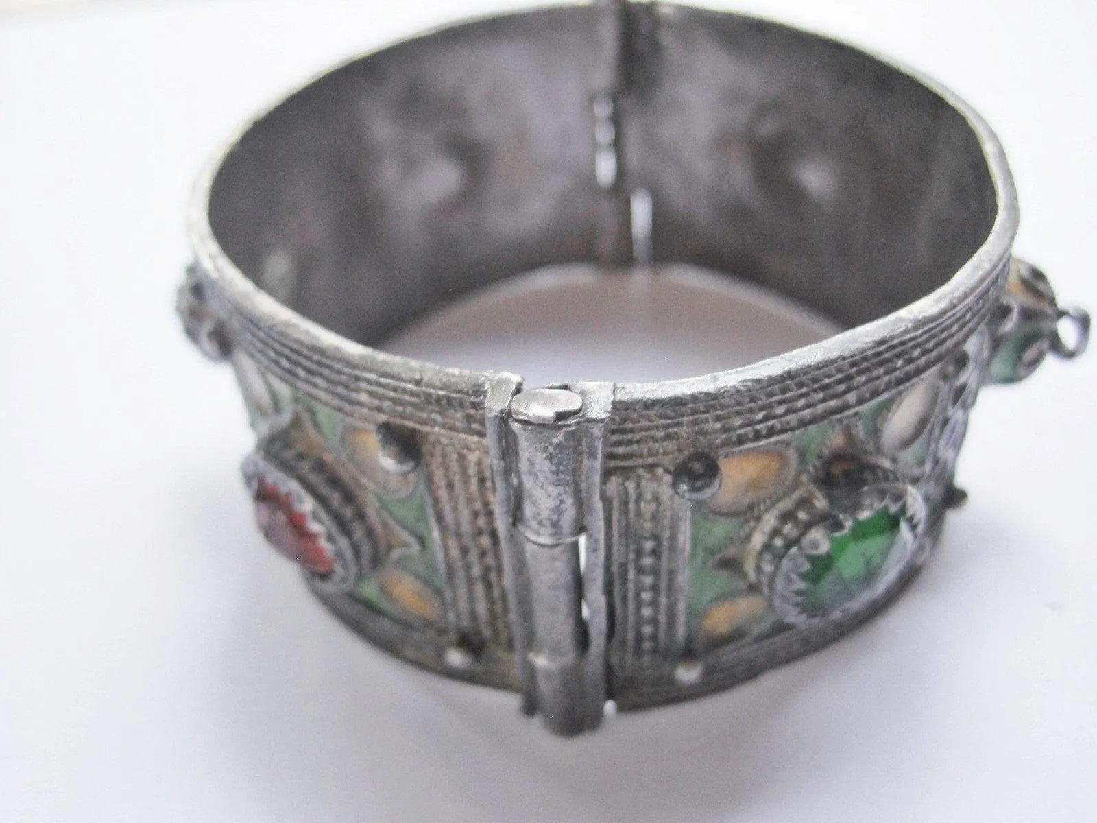 Vintage Silver and Enamel Moroccan Berber Bracelet