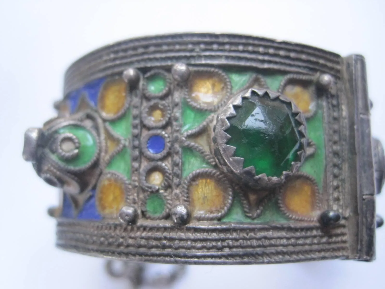 Vintage Silver and Enamel Moroccan Berber Bracelet