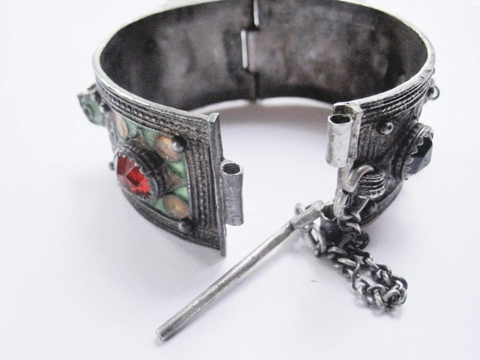 Vintage Silver and Enamel Moroccan Berber Bracelet