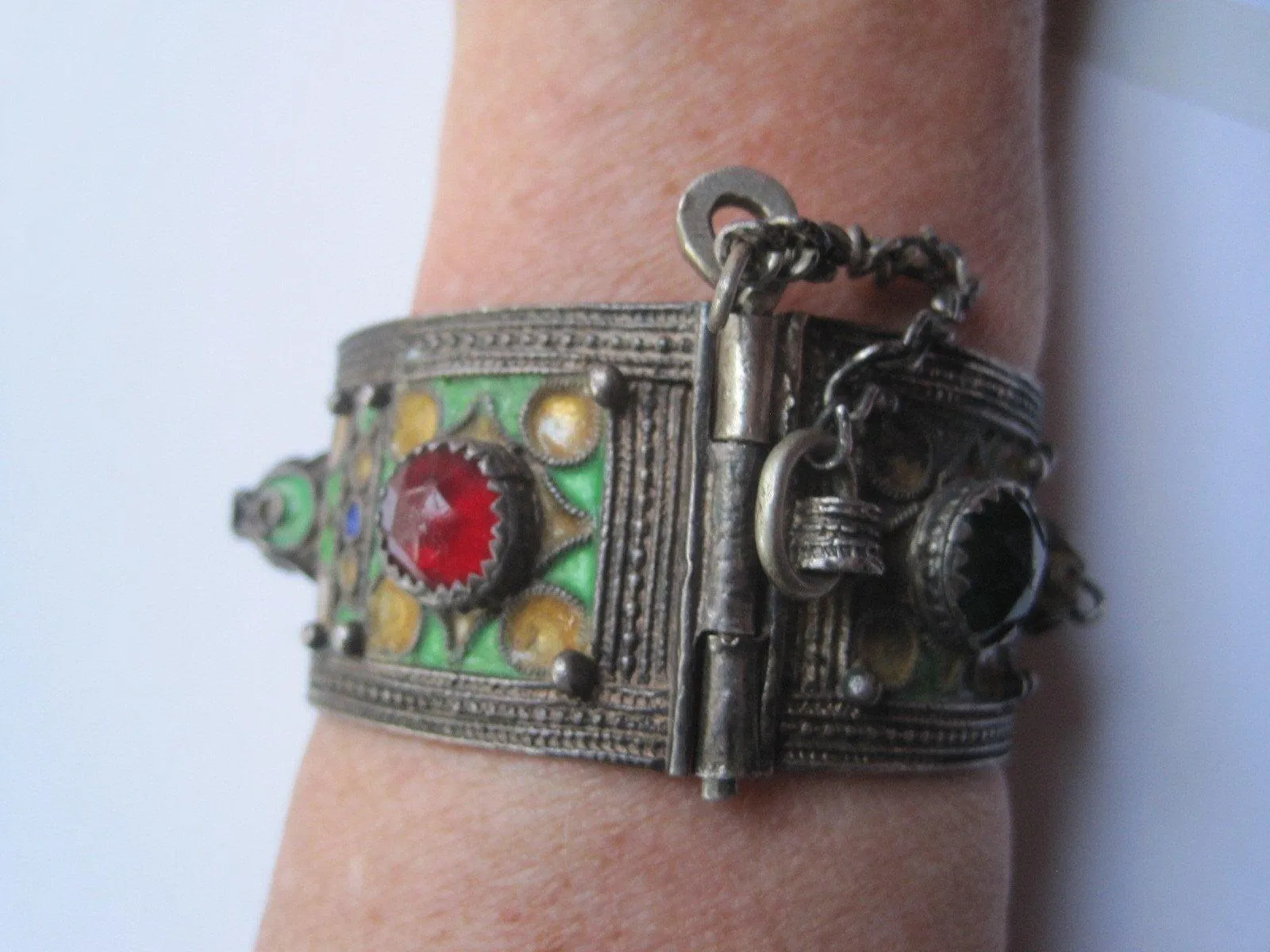 Vintage Silver and Enamel Moroccan Berber Bracelet