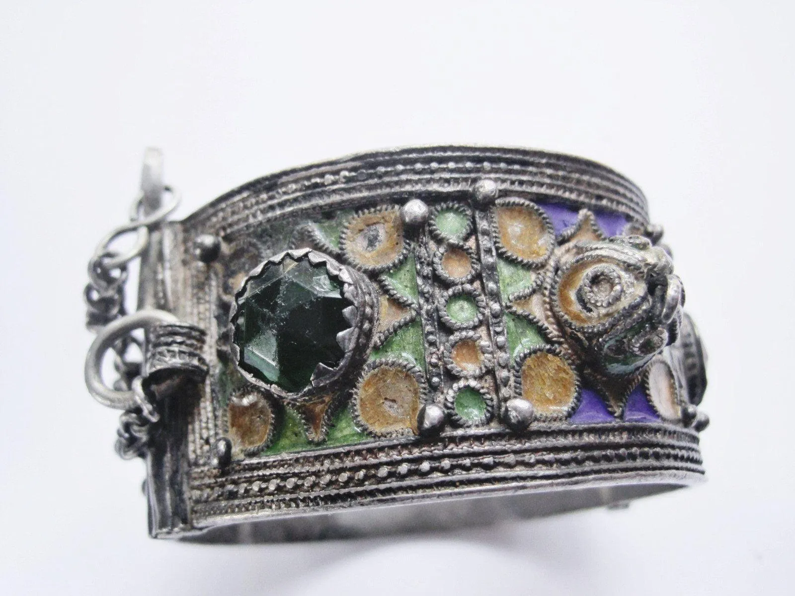 Vintage Silver and Enamel Moroccan Berber Bracelet