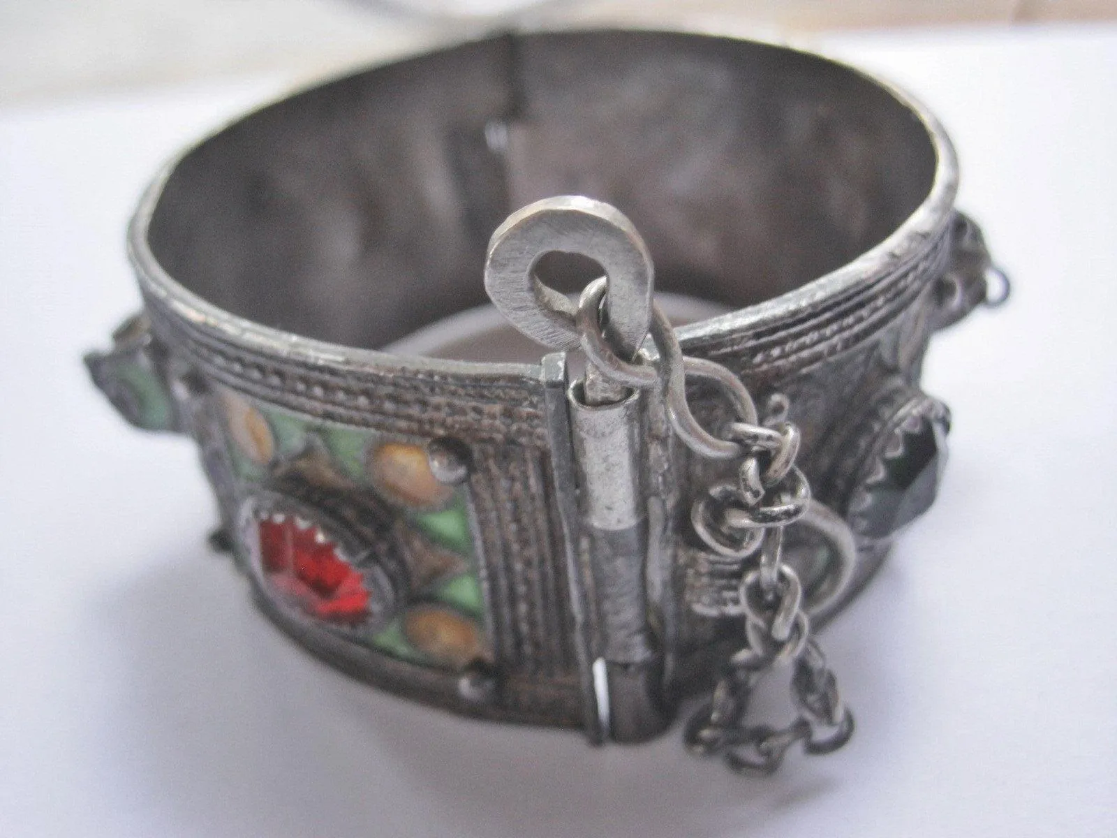Vintage Silver and Enamel Moroccan Berber Bracelet