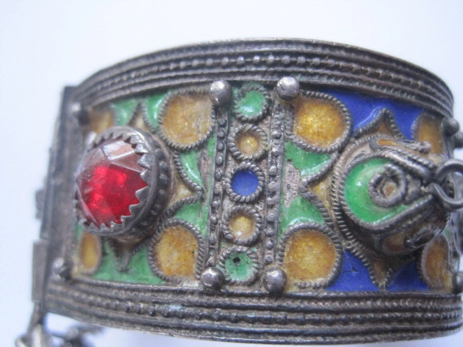 Vintage Silver and Enamel Moroccan Berber Bracelet