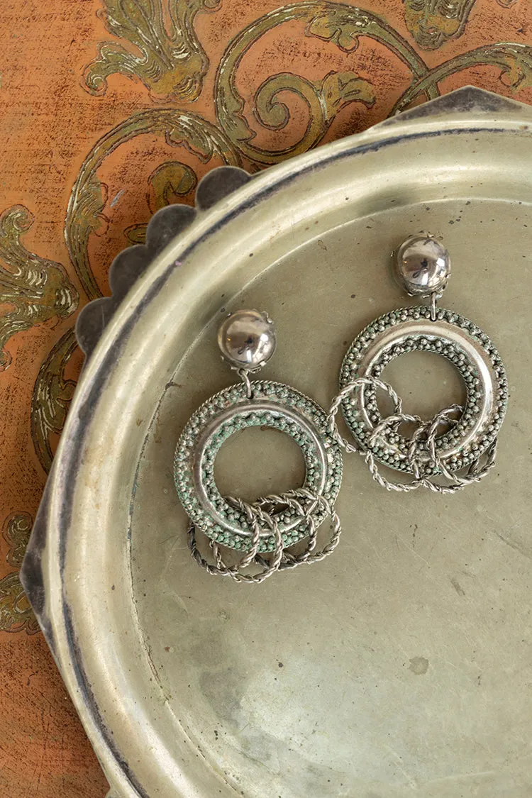 Vintage Silver Statement Earrings with Hoop Detail
