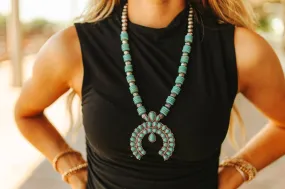 Western Turquoise Squash Blossom Necklace