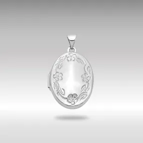 White Gold 21mm Oval Leaf Floral Scroll Border H/Eng Locket - Model XL534