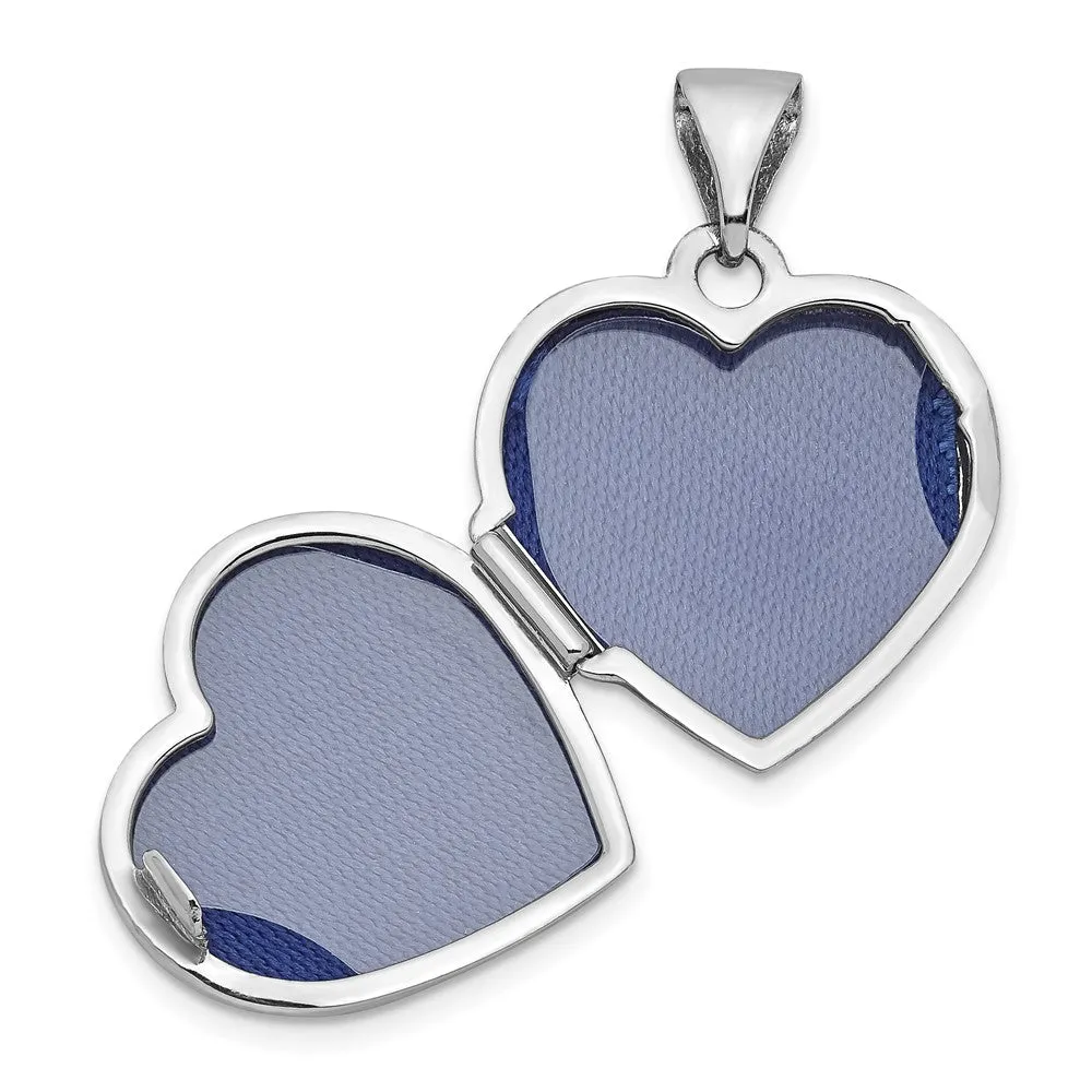 White Gold Polished Reversible Floral Heart Locket Pendant - Model XL306