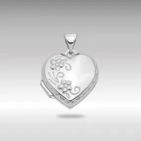 White Gold Polished Reversible Floral Heart Locket Pendant - Model XL306