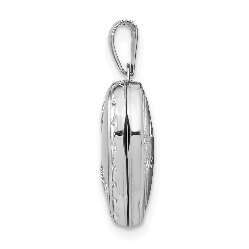 White Gold Polished Reversible Floral Heart Locket Pendant - Model XL306