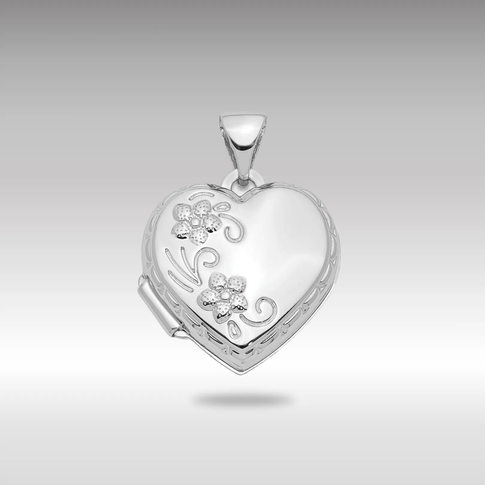White Gold Polished Reversible Floral Heart Locket Pendant - Model XL306