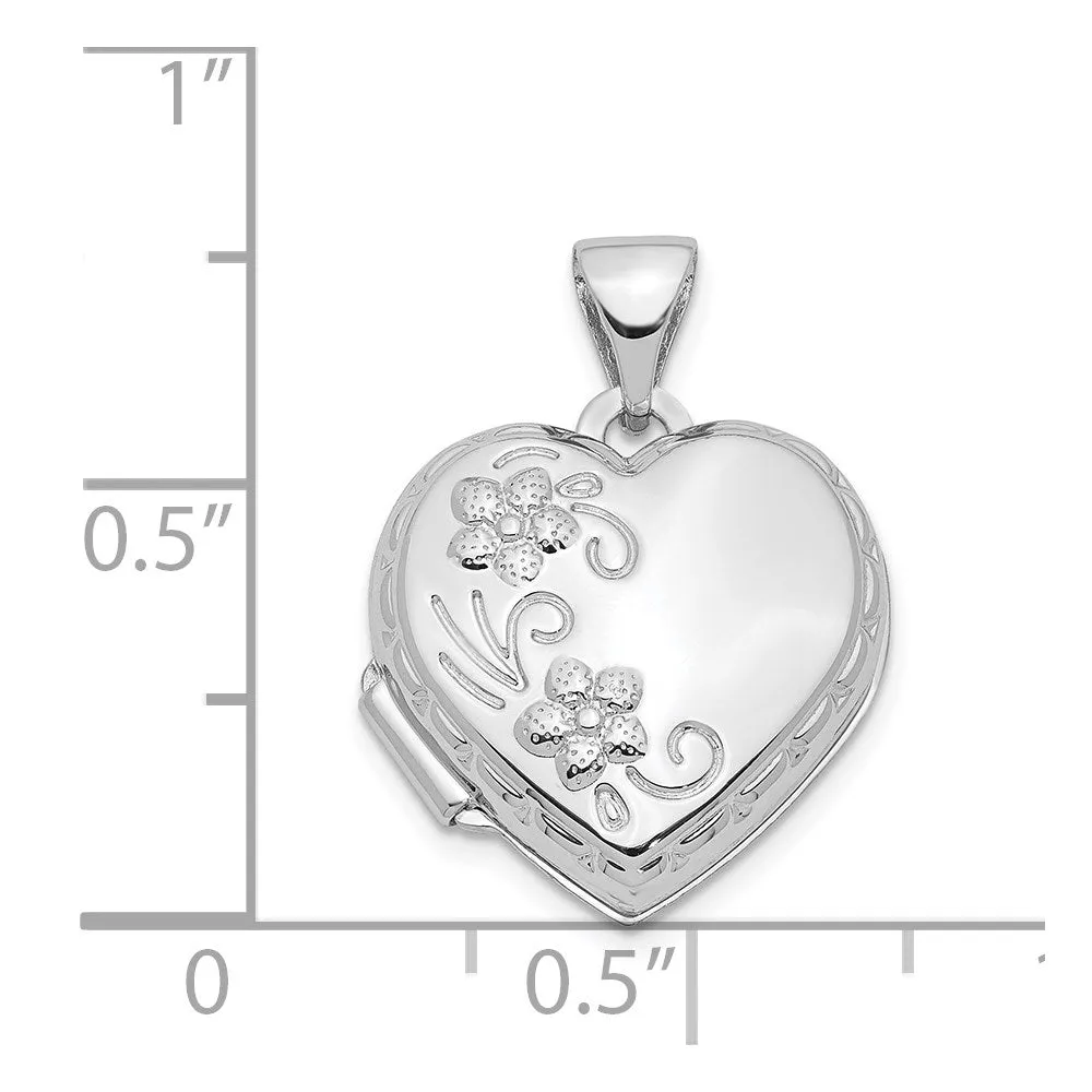 White Gold Polished Reversible Floral Heart Locket Pendant - Model XL306