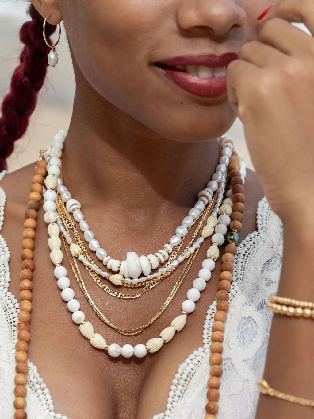 White Turquoise Pikake Flower Bead Necklace - Hakumele