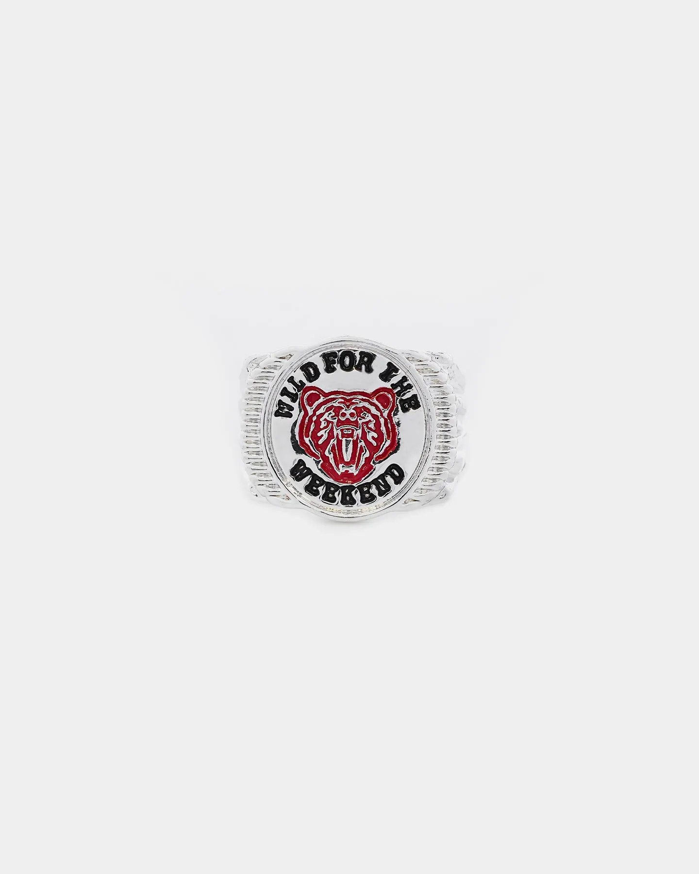 Wild For The Weekend Baller Bear Coin Signet Ring (Large) Silver