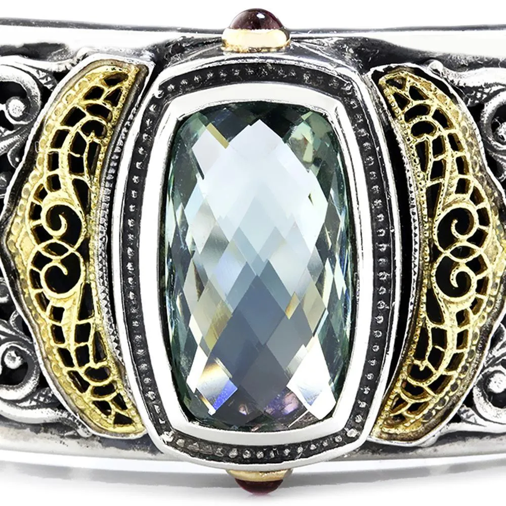 William Schraft Green Amethyst Filigree Cuff Sterling & 18K