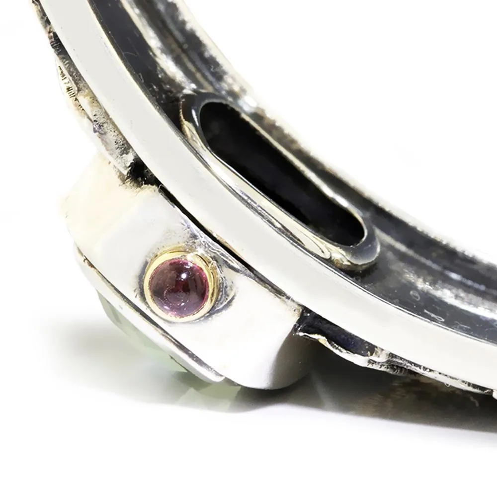 William Schraft Green Amethyst Filigree Cuff Sterling & 18K