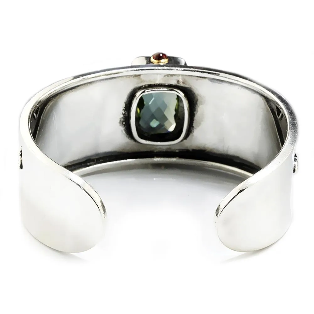 William Schraft Green Amethyst Filigree Cuff Sterling & 18K