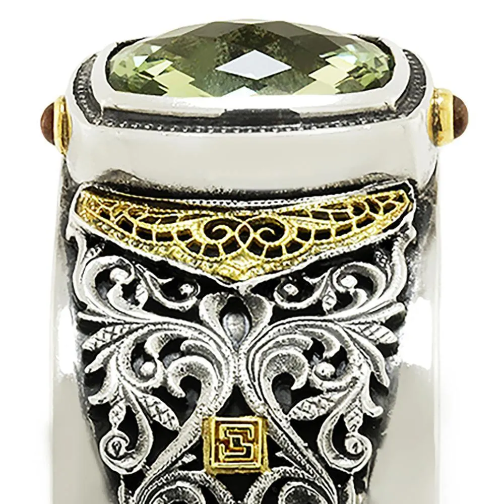 William Schraft Green Amethyst Filigree Cuff Sterling & 18K