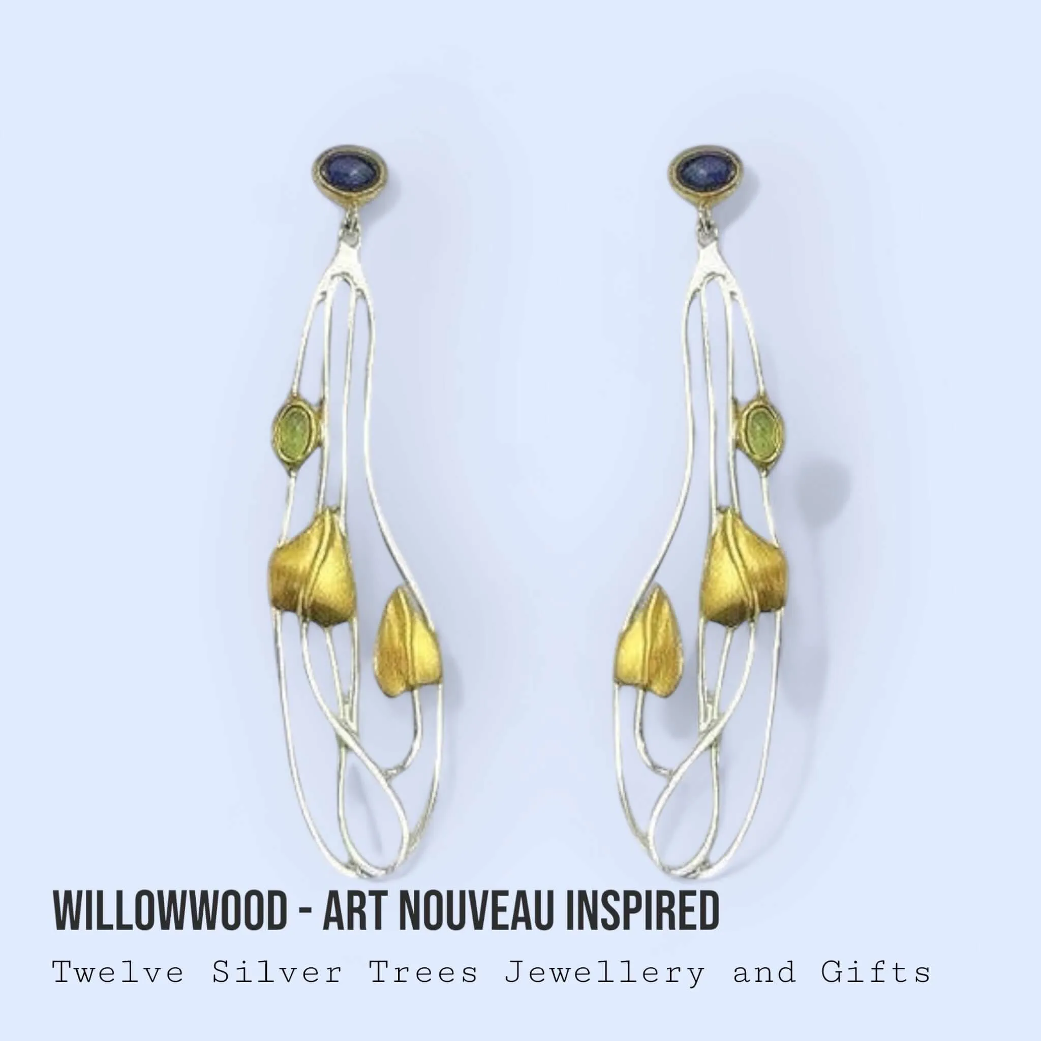 Willowwood - Art Nouveau Inspired Iolite and Peridot Statement Earrings
