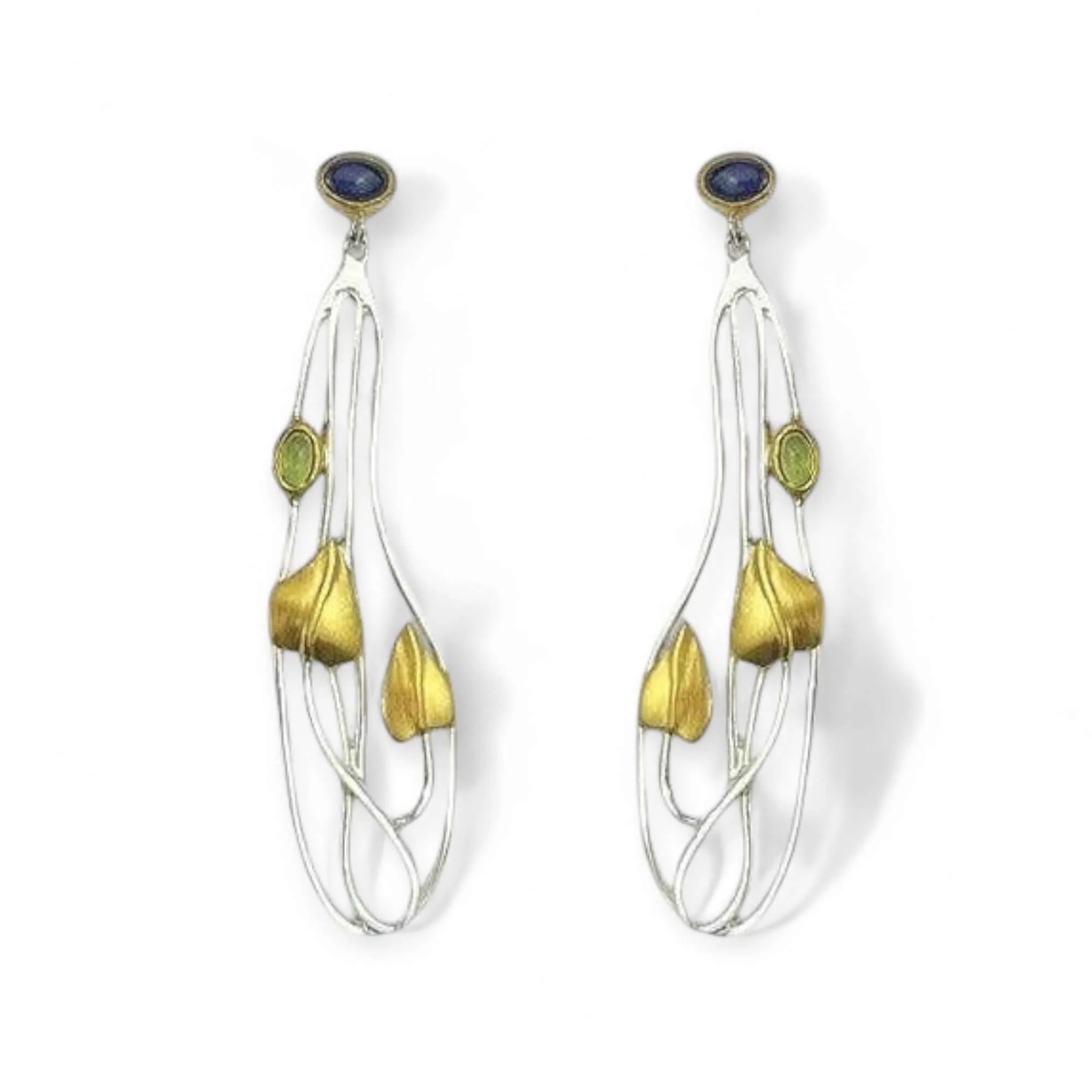 Willowwood - Art Nouveau Inspired Iolite and Peridot Statement Earrings