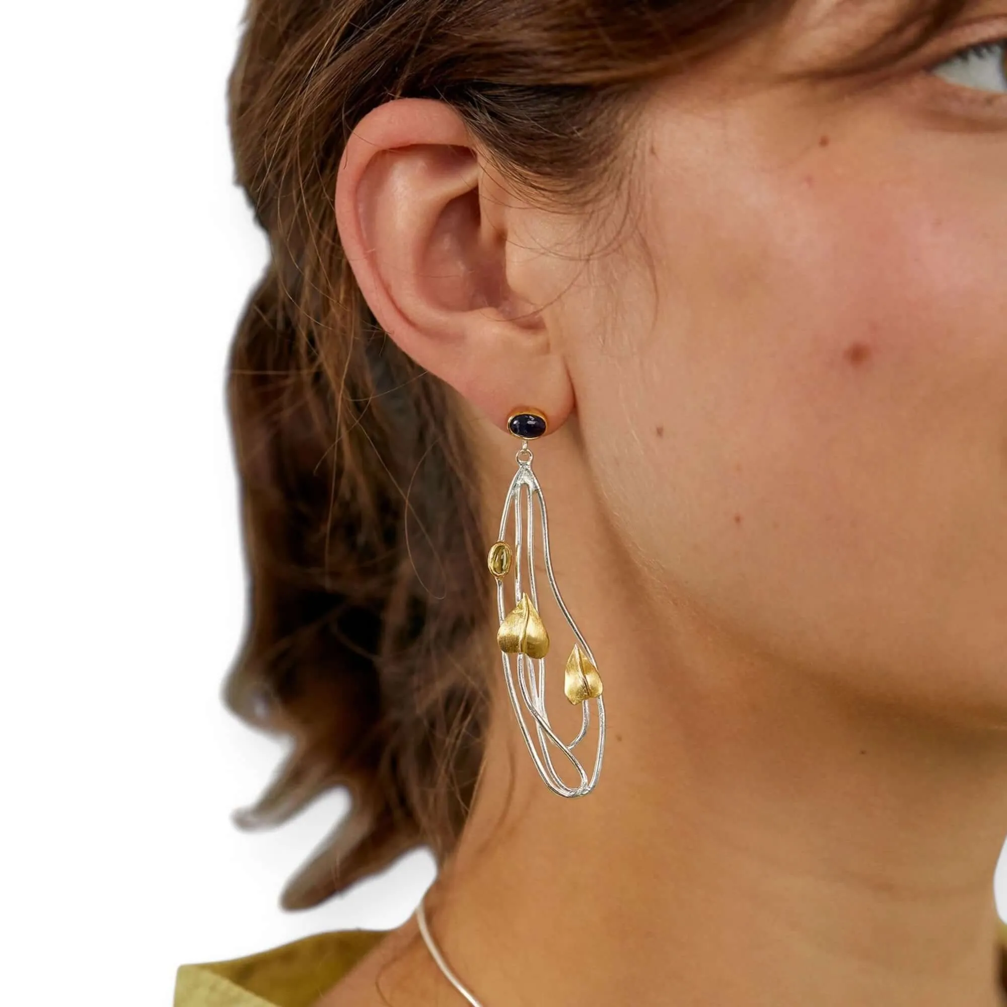 Willowwood - Art Nouveau Inspired Iolite and Peridot Statement Earrings