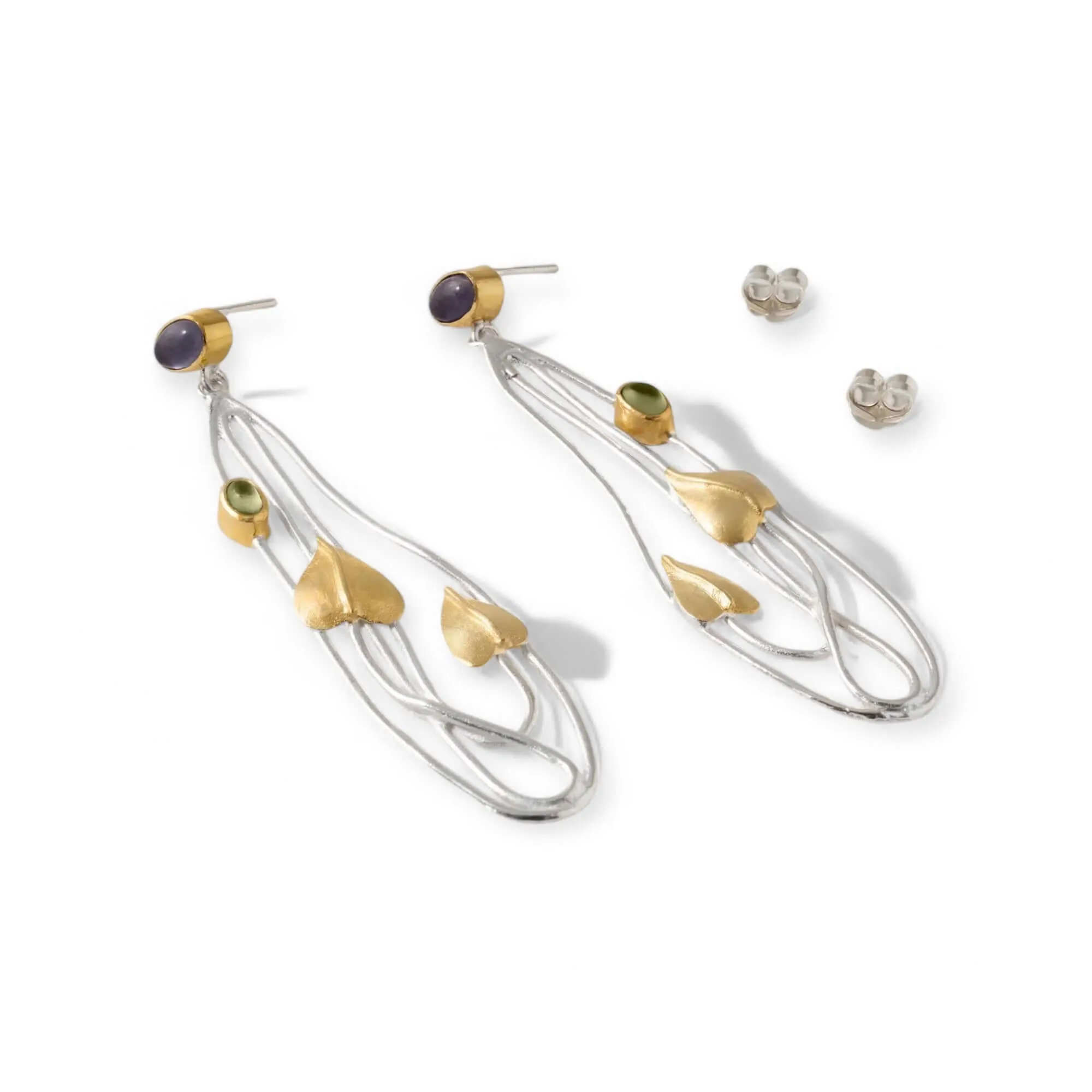Willowwood - Art Nouveau Inspired Iolite and Peridot Statement Earrings